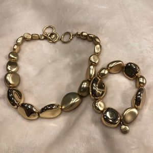 Jones New York Matte Gold Bead Statement Necklace and Matching Bracelet